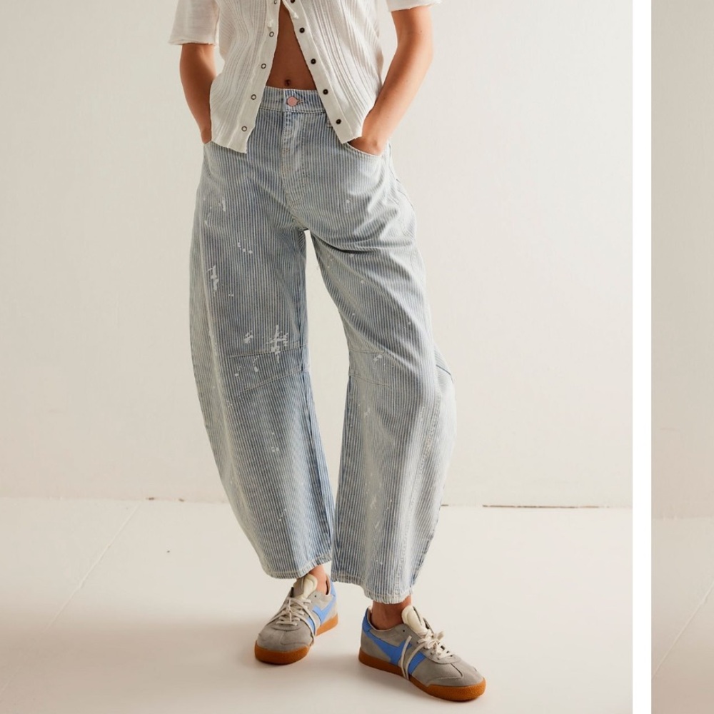 NWT Free people good luck mid rise stripe barrel jeans
